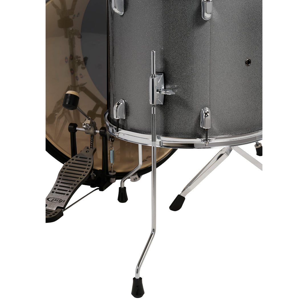 PDP PDCE2015KTSS 5 Piece Center Stage Series Complete Acoustic Drum Kit w/ 20" Kick, Hardware, Cymbals, and Throne - Silver Sparkle
