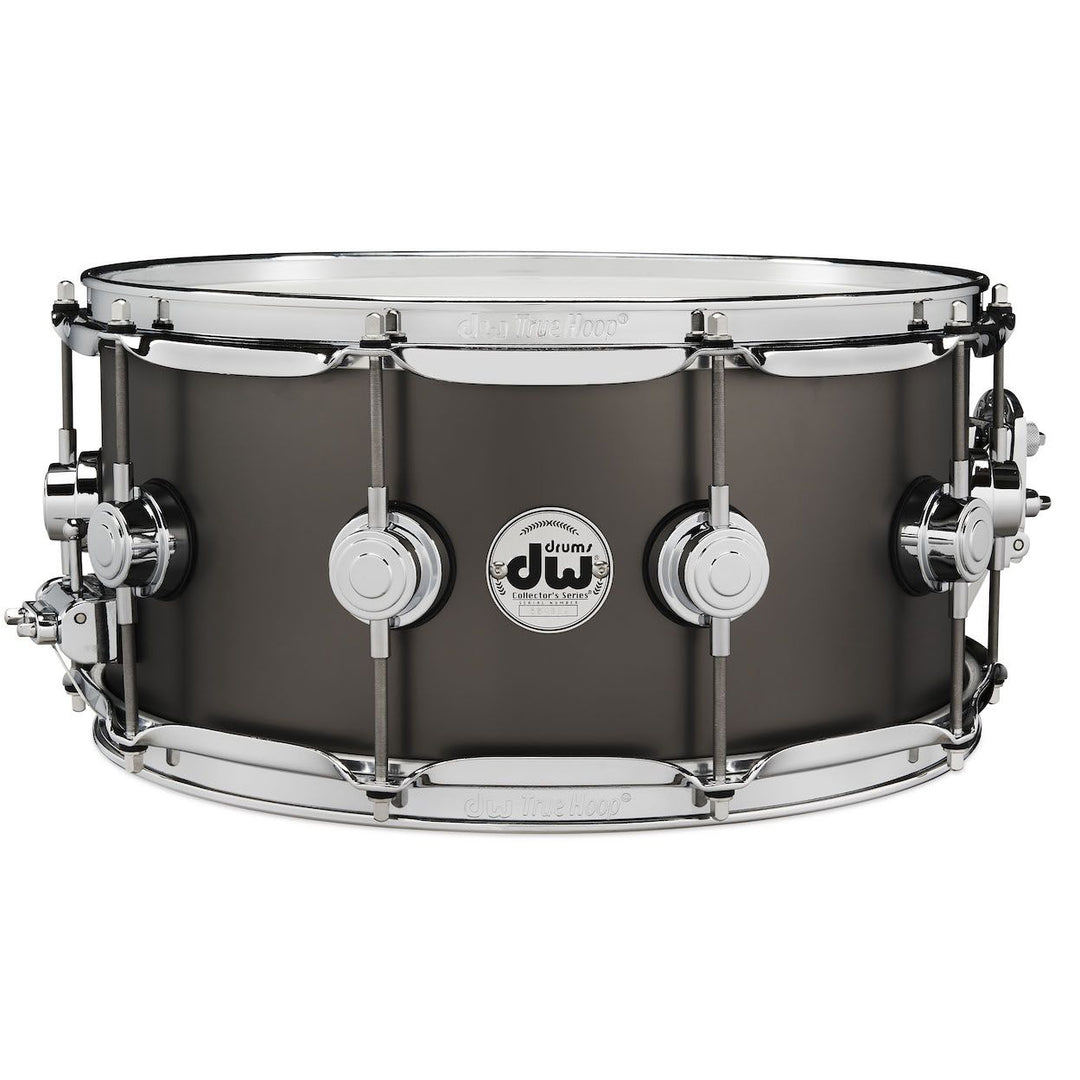 DW Collector's Series Metal Snare Drum Thin 1mm Black Satin Over Brass Smooth Finish - 6.5x14
