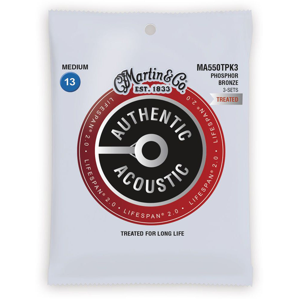 Martin MA550TPK3 Authentic Acoustic Lifespan Treated (3 Packs) Guitar Strings - Medium 13-56