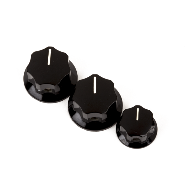 Fender Jazz Bass Knobs, Black (2 Large, 1 Small) (Set of 3) - Black
