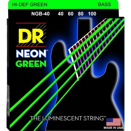 DR Strings NGB-40 (Light) - Hi-Def NEON GREEN: Coated Bass Strings: 40, 60, 80, 100