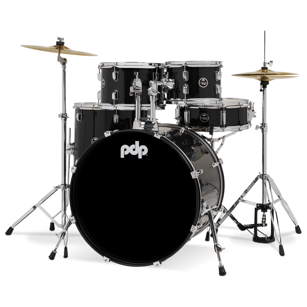 PDP Center Stage 5-Piece Complete Drum Kit w/ Hardware, Cymbals & Throne (7x10, 8x12, 14x16F, 16x22, 5x14 Snare) - Iridescent Black Sparkle