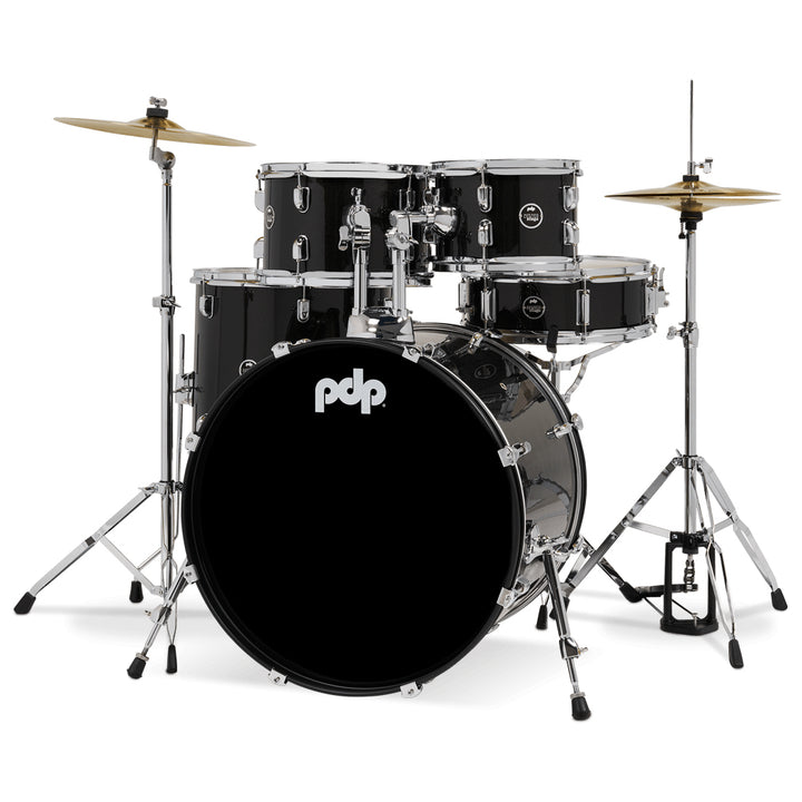 PDP Center Stage 5-Piece Complete Drum Kit w/ Hardware, Cymbals & Throne (7x10, 8x12, 14x16F, 16x22, 5x14 Snare) - Iridescent Black Sparkle