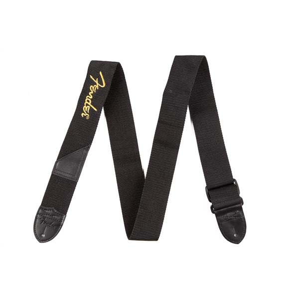 Fender Black Polyester Logo Straps - Black with Yellow Logo