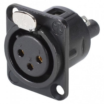 Neutrik NC3FD-S-1-B - 3 Pin Black Chassis XLRF -Gold Cntcts -Screw Term