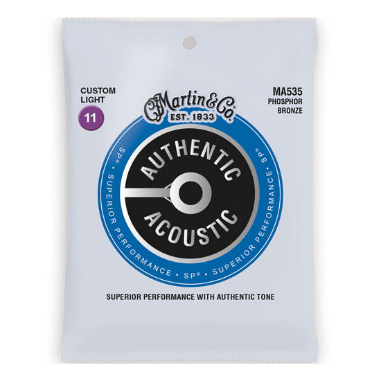 Martin MA535 Authentic Acoustic Superior Performance 92/8 Ph. Bronze Guitar Strings - Custom Light 11-52