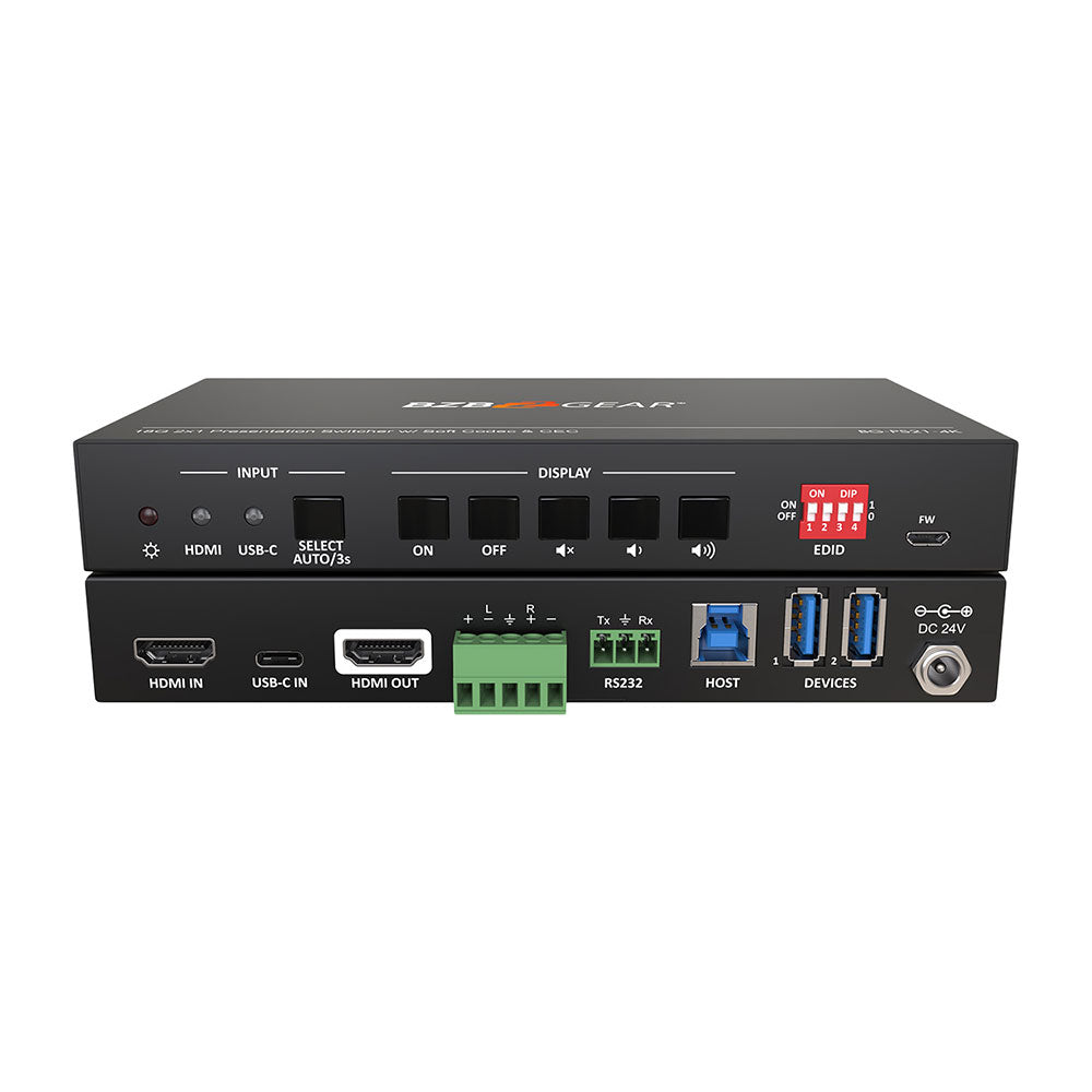 BZBGEAR - 2-Port 4K 60Hz KVM Presentation Switcher with HDMI and USB-C Inputs and HDMI out