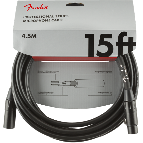 Fender Professional Series Microphone Cable - Black - 15ft