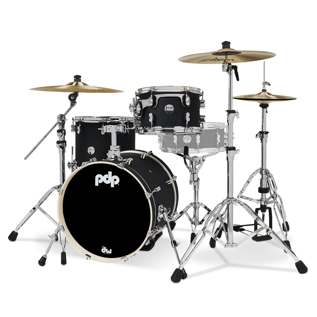 PDP Concept Maple Finish Ply CM Bop Kit Shell Pack w/ Chrome Hardware (14x18 w/ BDM, 8x12, 14x14FT) - Satin Black
