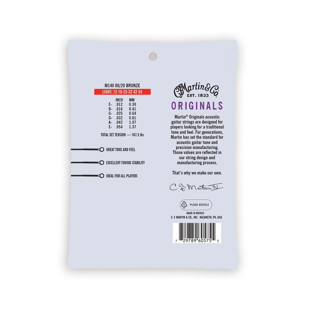 Martin Guitars MA140 80/20 Acoustic Guitar Strings, Light 3 Pack