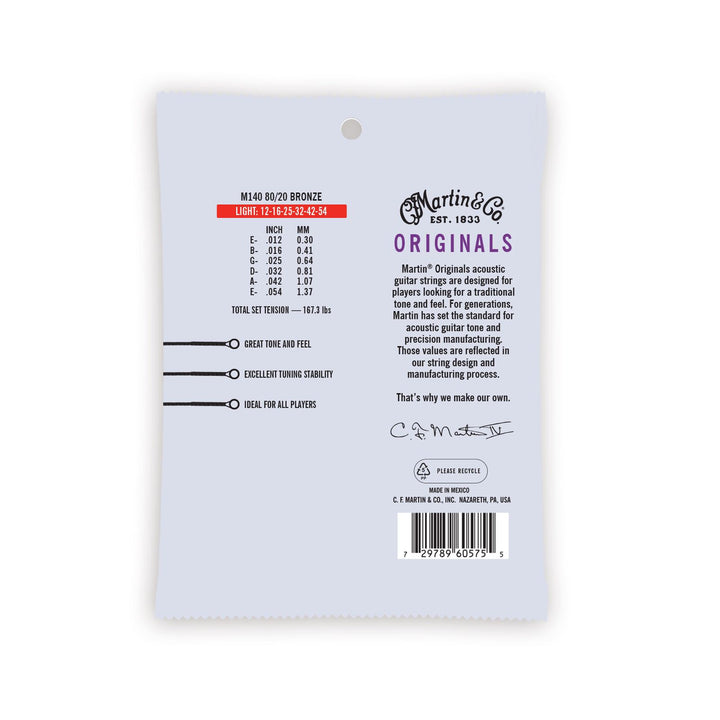 Martin Guitars MA140 80/20 Acoustic Guitar Strings, Light 3 Pack
