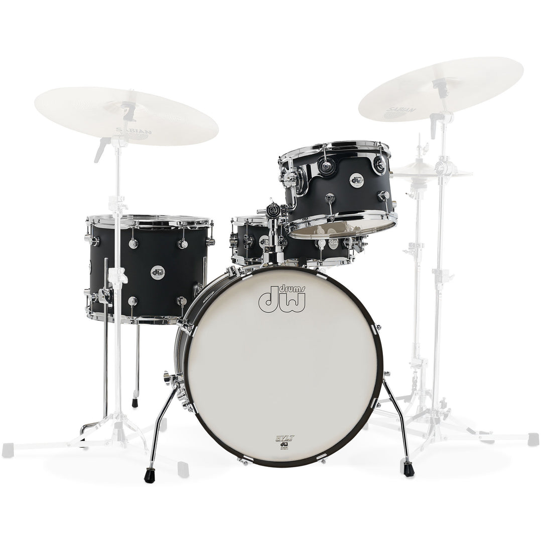 DW Design Series Frequent Flyer 4-Piece Shell Pack Matte Lacquer Drum Set (8x12, 11x14, 12x20, 5x14) - Black Satin