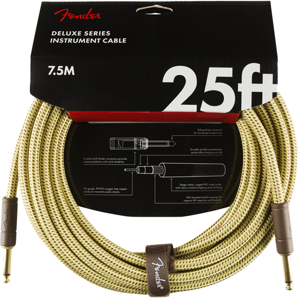Fender Deluxe Series Instrument Cable, Tweed - 25ft