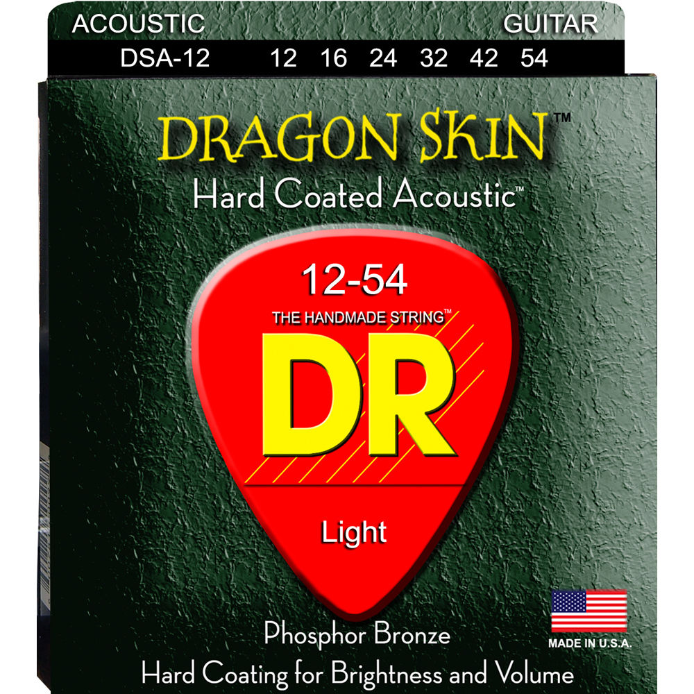 DR Strings DSA-12 (Light) - Dragon Skin Clear Coated Acoustic: 12, 16, 24, 32, 42, 54