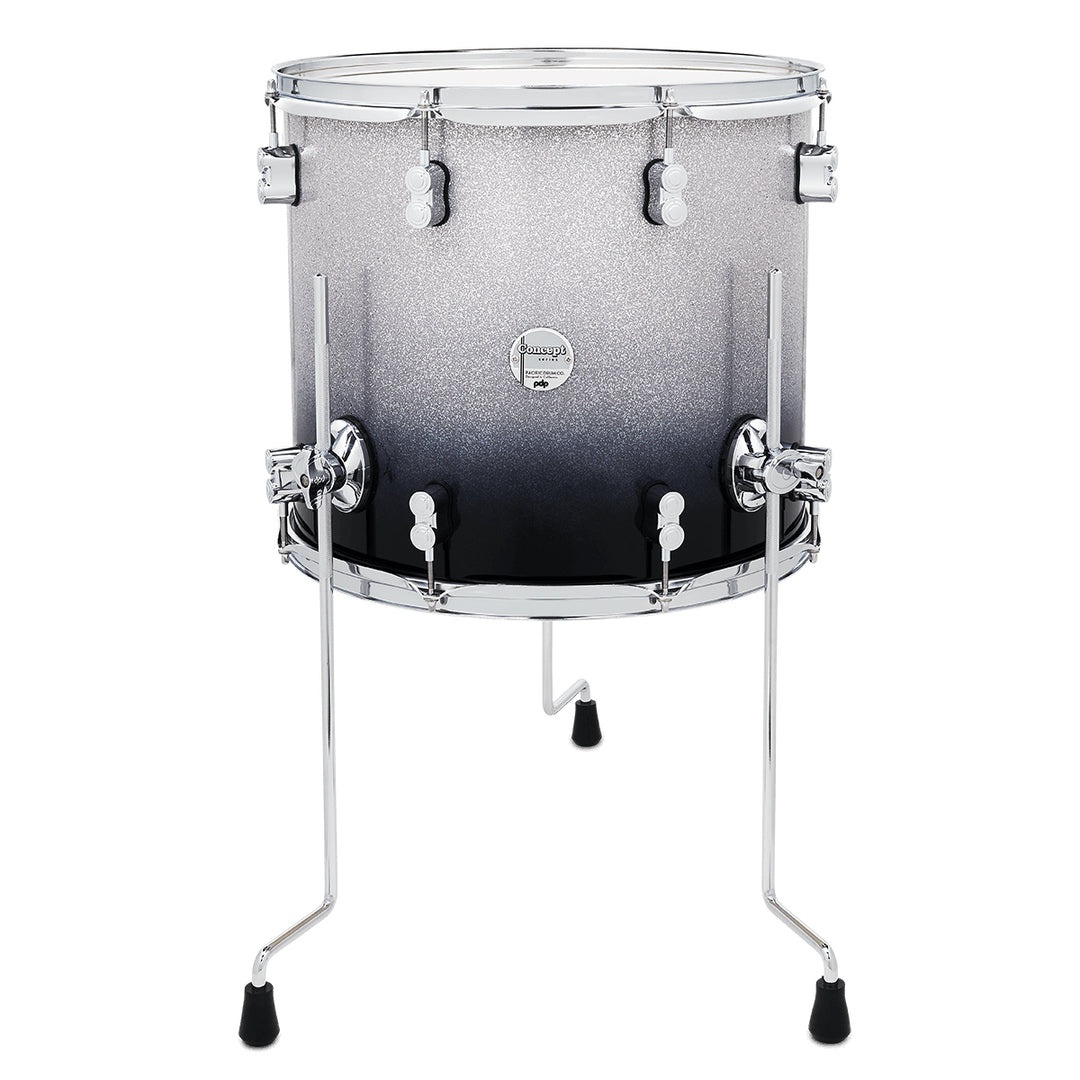 PDP Concept Maple Lacquer 14x16 Floor Tom w/ Chrome Hardware - Silver to Black Fade
