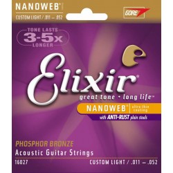 Elixir 16027 Acoustic Guitar String Phosphor Bronze NANOWEB Coated Light .011 - .052