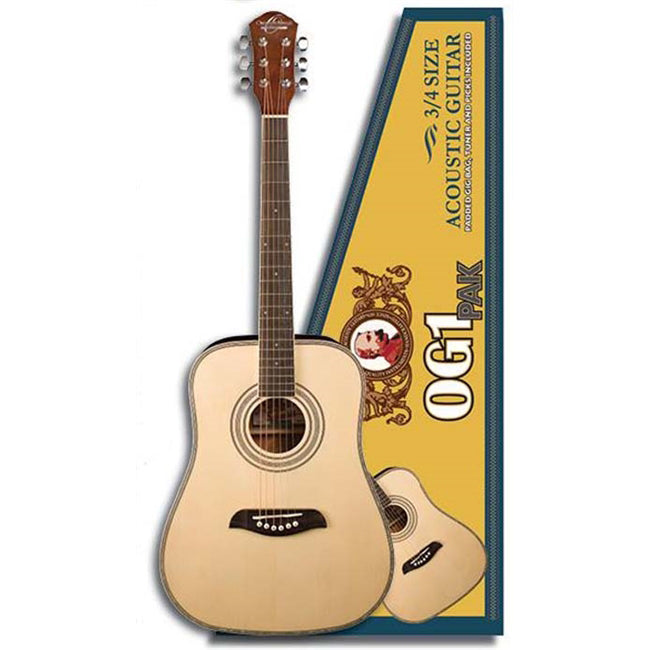 Oscar Schmidt OG1PAK-A Acoustic Guitar 3/4 Dreadnought Pack w/bag,tuner,picks Natural