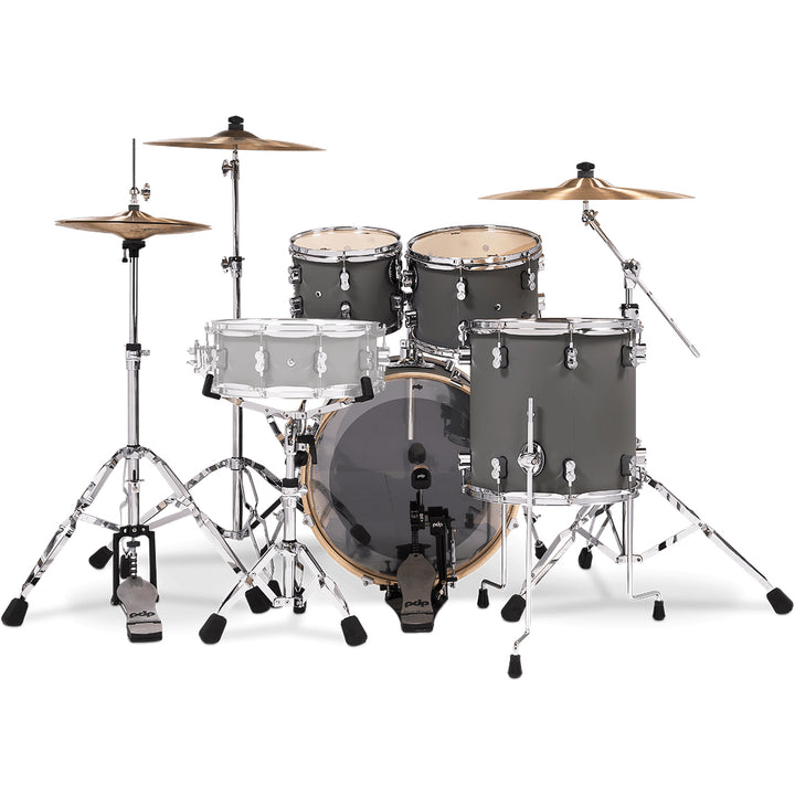 PDP Concept Maple Finish Ply CM Fusion Kit Shell Pack w/ Chrome Hardware (16x20 w/ BDM, 8x10, 9x12, 14x14FT) - Satin Pewter