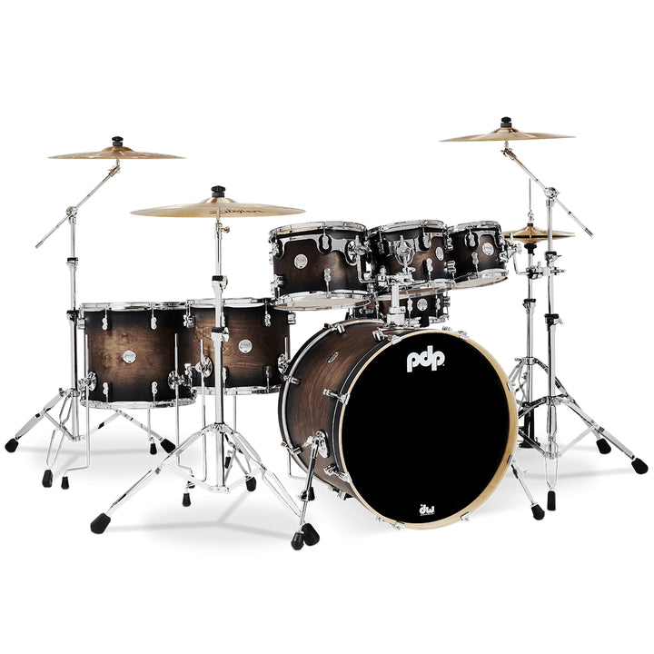 PDP Concept Maple Lacquer CM7 7-Piece Kit Shell Pack w/ Chrome Hardware (18x22 w/ BDM, 7x8, 8x10, 9x12, 12x14FT, 14x16FT, 5.5x14 Snare) - Satin Charcoal Burst