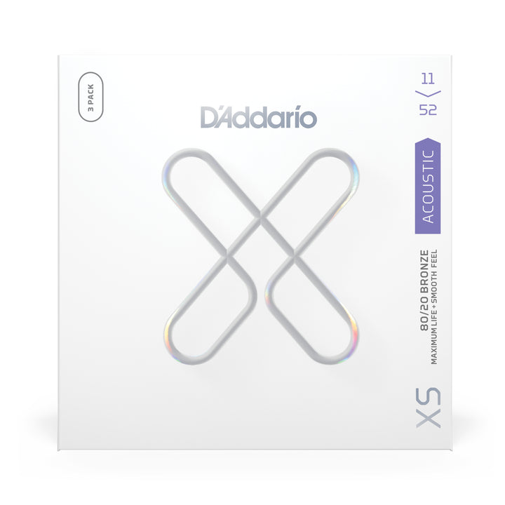 D'Addario XS ACOUSTIC GUITAR STRINGS - 80/20 BRONZE, CUSTOM LIGHT (3-PACK)