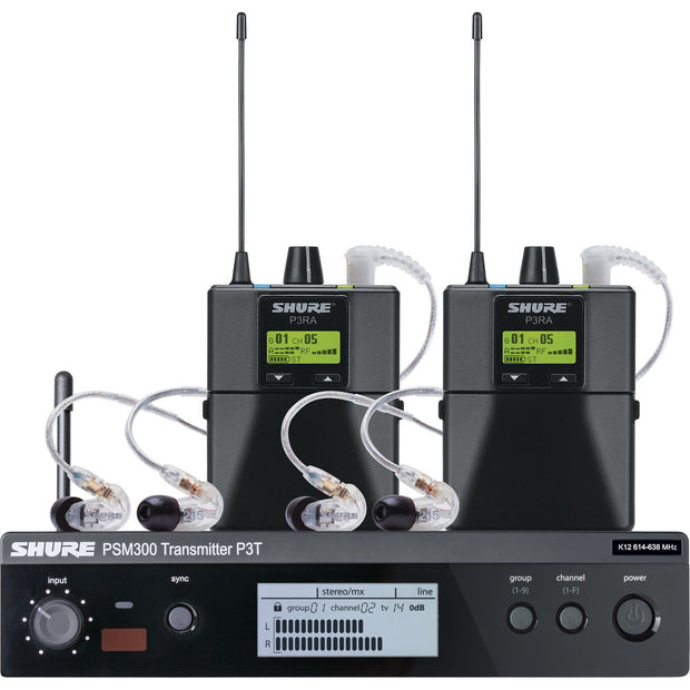 Shure P3TRA215 Wireless Personal Monitor System Set w/ SE215 Earphones Twin Pack J13: 566 - 590 MHz