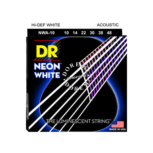 DR Strings NWA-10 (Light) - Hi-Def NEON WHITE: Coated Acoustic: 10, 14, 22, 30, 38, 48