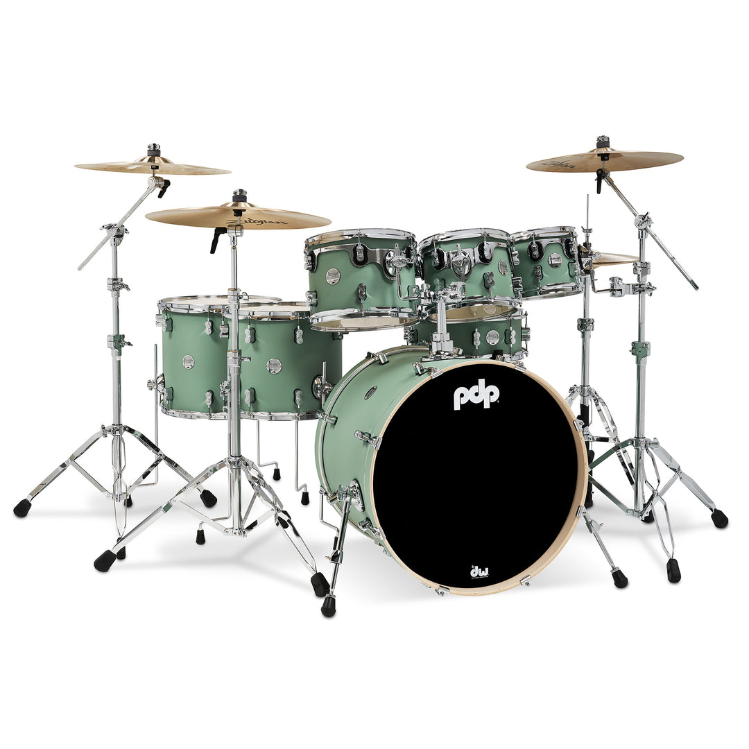 PDP Concept Maple Finish Ply CM7 7-Piece Kit Shell Pack w/ Chrome Hardware (18x22 w/ BDM, 7x8, 8x10, 9x12, 12x14FT, 14x16FT, 5.5x14 Snare) - Satin Seafoam