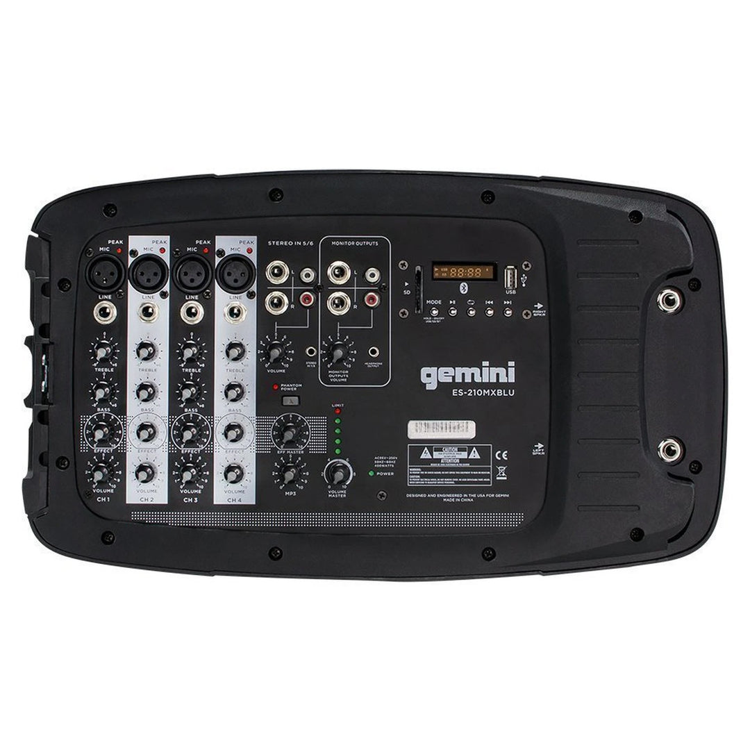 Gemini ES-210MXBLU PA System w/ 2x 10” Speakers, 8-Channel Bluetooth Mixer & Microphone
