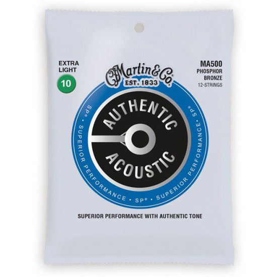 Martin MA500 Authentic Acoustic Superior Performance 92/8 Ph. Bronze Guitar Strings - Extra Light 12-String