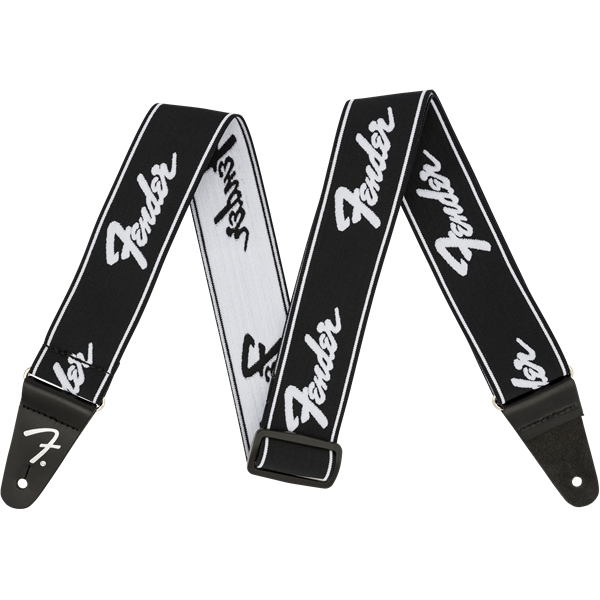 Fender WeighLess Running Logo Strap - Black and White