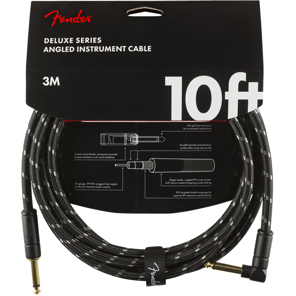 Fender Deluxe Series Instrument Cable, Tweed - Black Tweed - 10ft