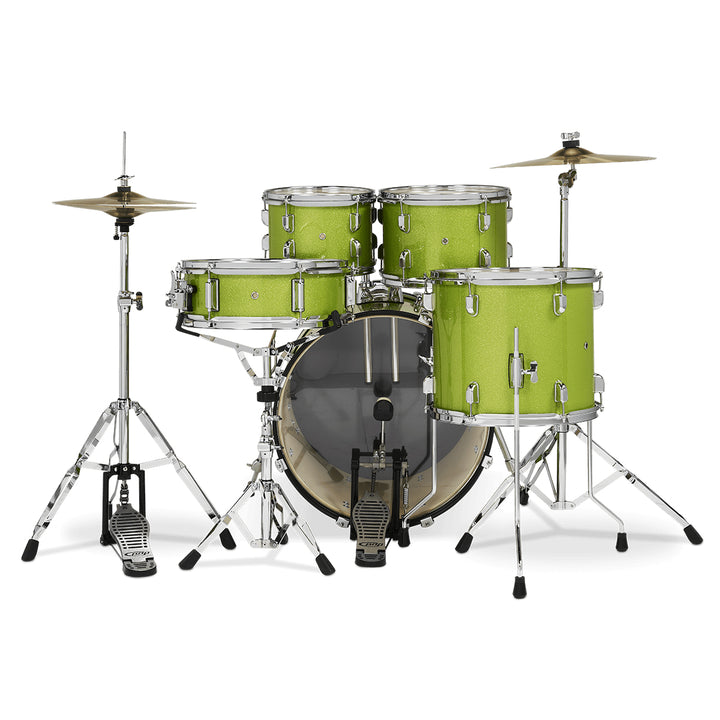 PDP Center Stage 5-Piece Complete Drum Kit w/ Hardware, Cymbals & Throne (7x10, 8x12, 12x14F, 14x20, 5x14 Snare) - Electric Green Sparkle
