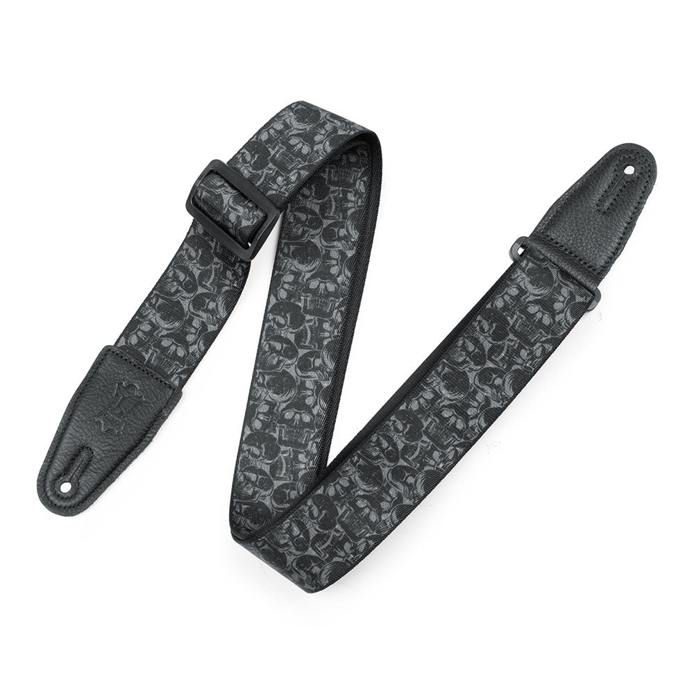Levy's MPD2-111 Polyester 2” Guitar Strap - Black & Grey Skulls Motif