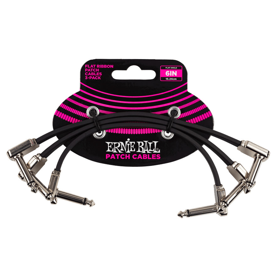 Ernie Ball Flat Ribbon Patch Cables (3-Pack) Black - 6”