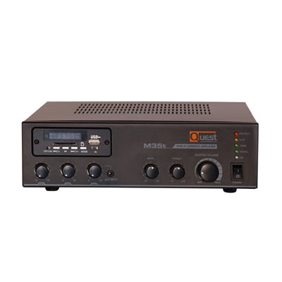 Quest M35bt 35W Mixer Amplifier 4Ω, 8Ω or 25V/70V with Built-in Bluetooth, FM Tuner and Media Player