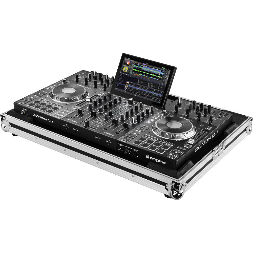 Odyssey FZDNPRIME4 Flight Zone Case for Denon Prime 4 DJ Controller System - Silver and Black