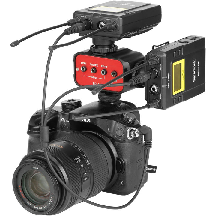 Saramonic SR-C2004 Dual Locking 3.5mm to Right-Angle 3.5mm Output Y-Cable for Two Wireless Receivers - 13”