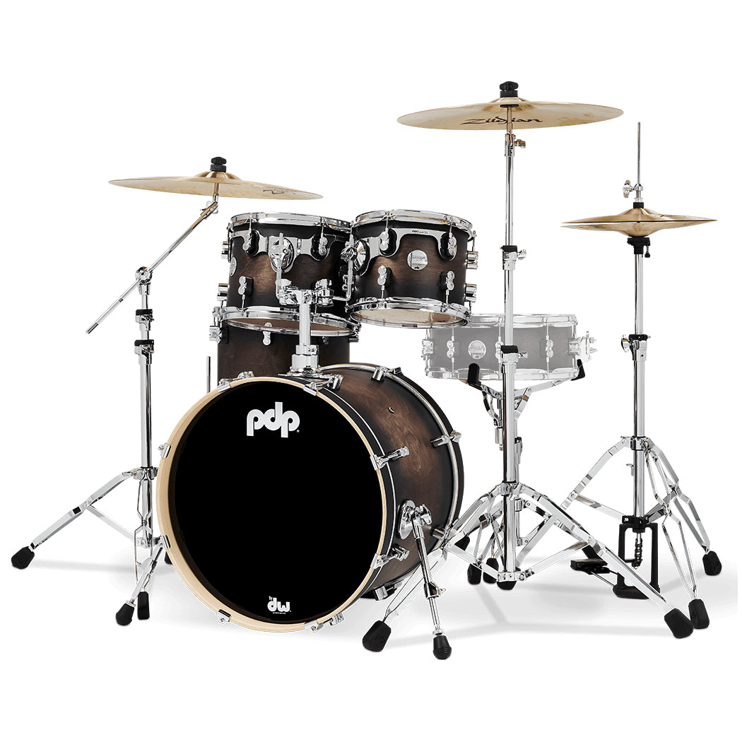 PDP Concept Maple Lacquer CM Fusion Kit Shell Pack w/ Chrome Hardware (16x20 w/ BDM, 8x10, 9x12, 14x14FT) - Satin Charcoal Burst