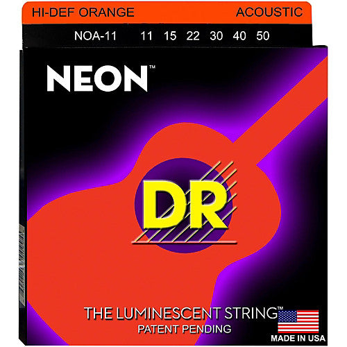 DR Strings NOA-11 (Custom Light) - Hi-Def NEON ORANGE: Coated Acoustic: 11, 15, 22, 30, 40, 50