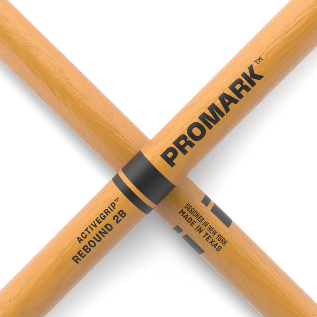 Promark R2BAGC-Promark Rebound 2B ActiveGrip Clear Hickory Drumstick, Acorn Wood Tip Drumsticks