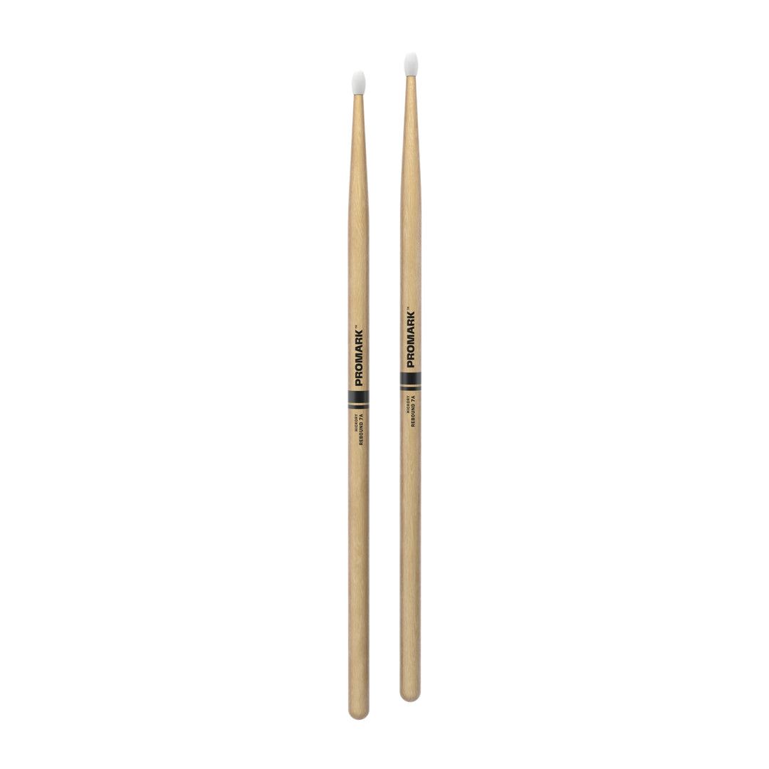 Promark RBH535N-Promark Rebound 7A Hickory Drumsticks, Oval Nylon Tip