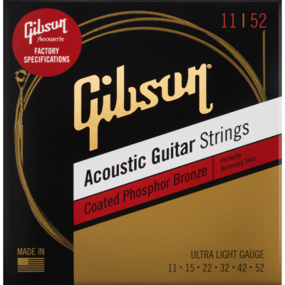 Gibson Coated Phosphor bronze Acoustic Guitar Strings - Ultra Light 11/52