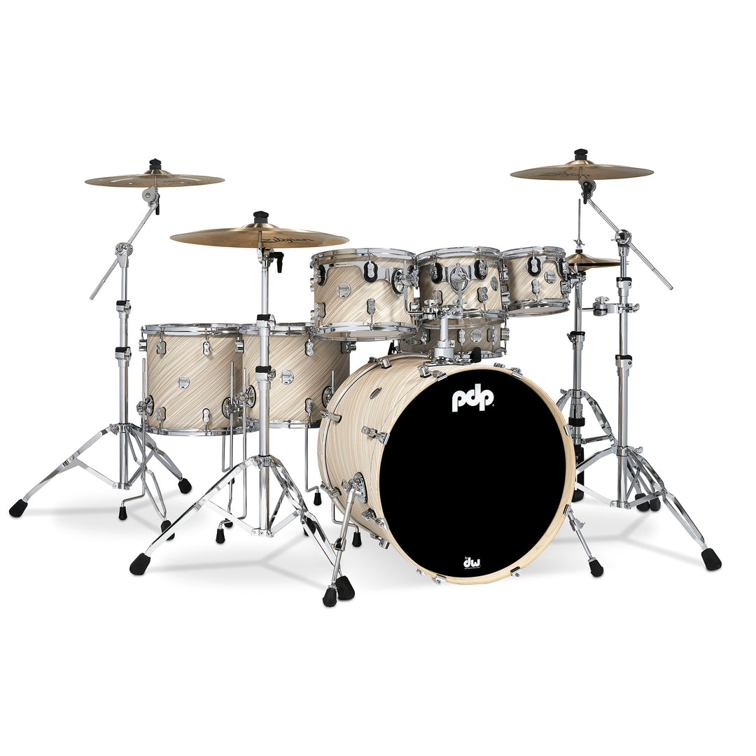 PDP Concept Maple Finish Ply CM7 7-Piece Kit Shell Pack w/ Chrome Hardware (18x22 w/ BDM, 7x8, 8x10, 9x12, 12x14FT, 14x16FT, 5.5x14 Snare) - Twisted Ivory