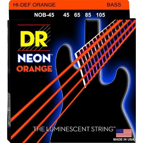 DR Strings NOB-45 (Medium) - Hi-Def NEON ORANGE: Coated Bass Strings: 45, 65, 85, 105