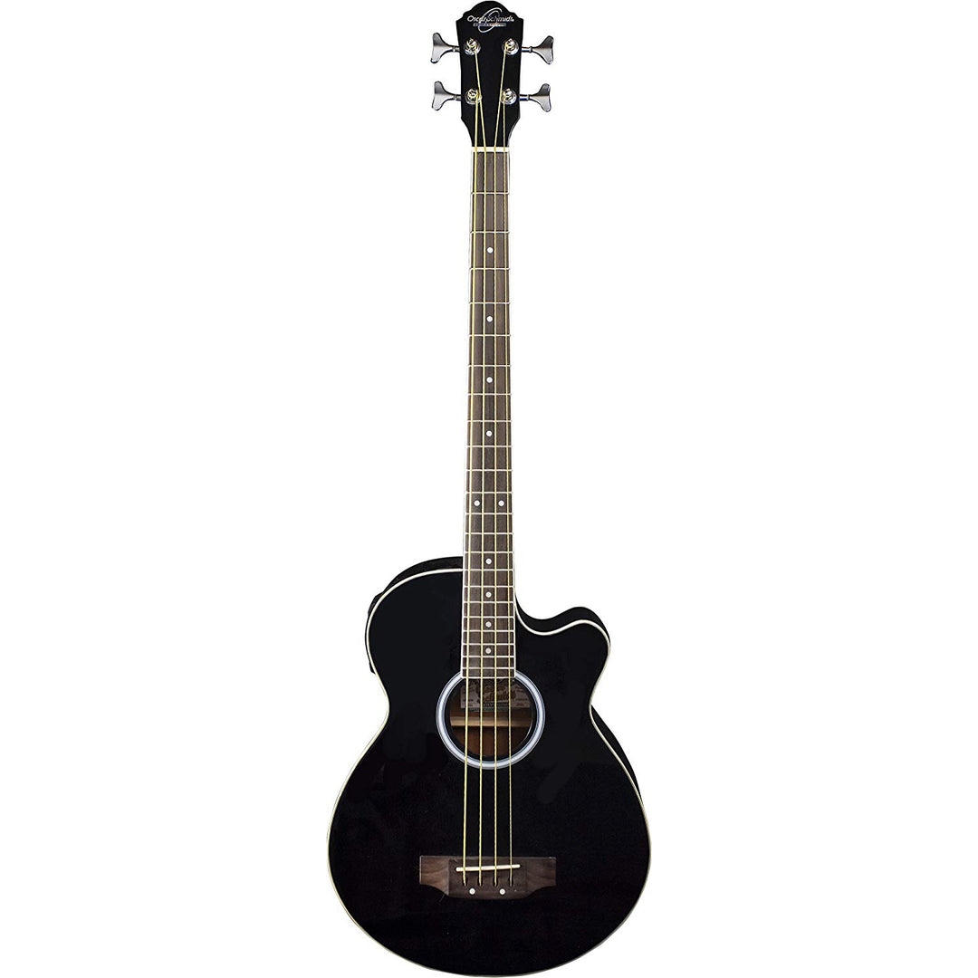 Oscar Schmidt OB100B-A Electric Bass Guitar 4-String w/Bag Black Active