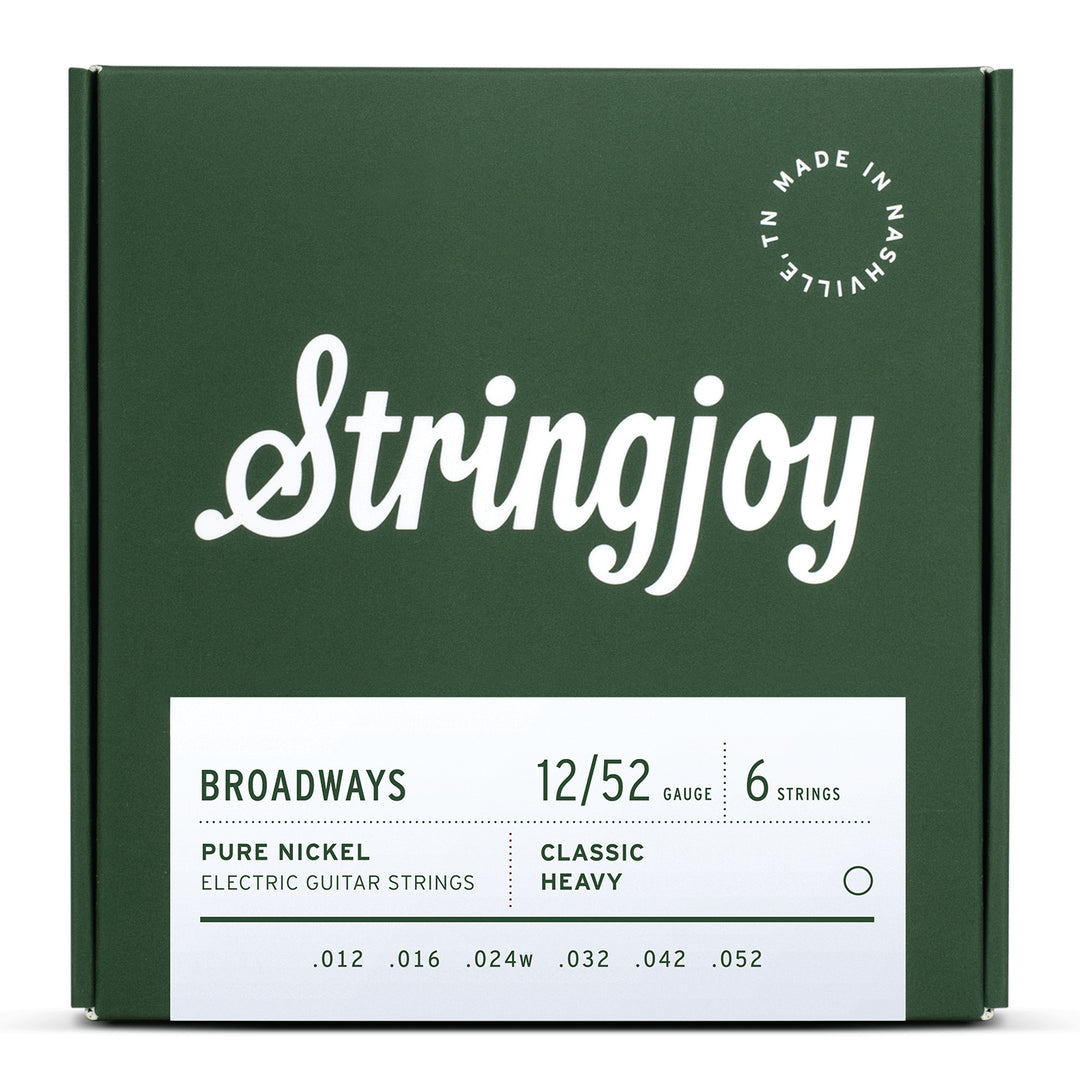 Stringjoy Broadways | Classic Heavy Gauge (12-52) Pure Nickel Electric Guitar Strings