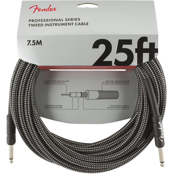 Fender Professional Series Instrument Cable, Gray Tweed - 25ft
