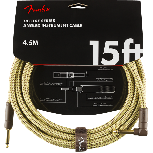 Fender Deluxe Series Instrument Cable, Tweed (1x90 Degree) - 15ft