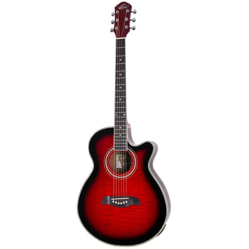 Oscar Schmidt OG10CEFTR-A Acoustic Guitar Concert Size Thin Body Flame Trans Red