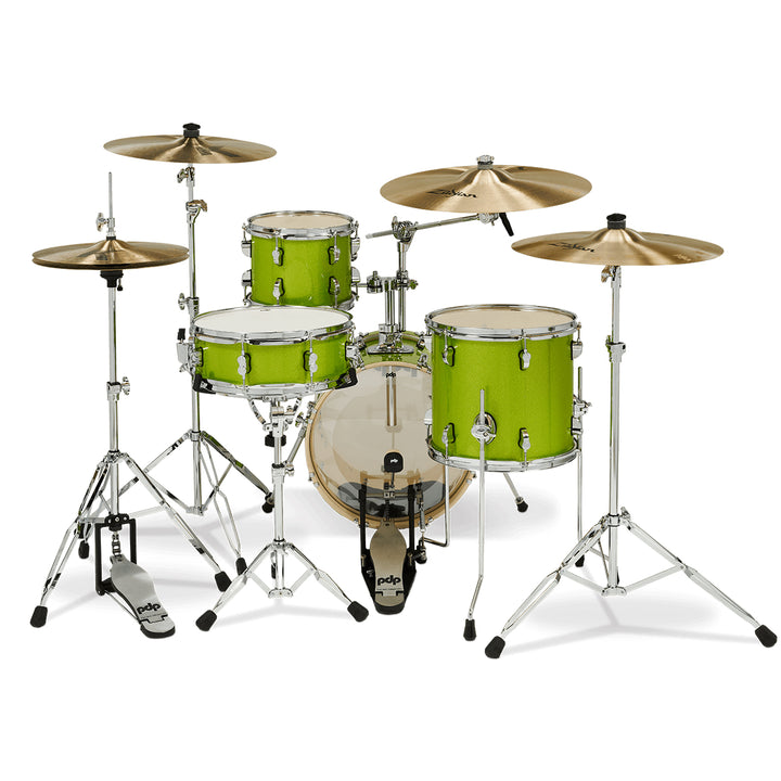 PDP-PDNY1604EL- PDP New Yorker 4-Piece Kit FinishPly Shell Pack (14x16 w/ BDM, 8x10, 12x13FT, 5x14 Snare) - Electric Green Sparkle